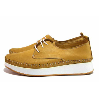 Жълти дамски обувки с равна подметка, естествена кожа - всекидневни обувки за пролетта и лятото N 100021348
