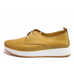 Жълти дамски обувки с равна подметка, естествена кожа - всекидневни обувки за пролетта и лятото N 100021348