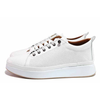 Бели дамски обувки с равна подметка, естествена кожа - всекидневни обувки за пролетта и есента N 100021352