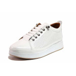 Бели дамски обувки с равна подметка, естествена кожа - всекидневни обувки за пролетта и есента N 100021352