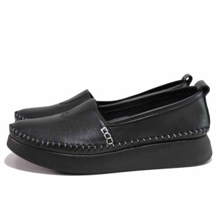 Черни анатомични дамски обувки с равна подметка, естествена кожа - всекидневни обувки за пролетта и лятото N 100021350
