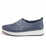Сини дамски обувки с равна подметка, естествена кожа - ежедневни обувки за пролетта и лятото N 100021349