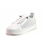 Бели дамски обувки с равна подметка, естествена кожа - спортни обувки за пролетта и есента N 100021355