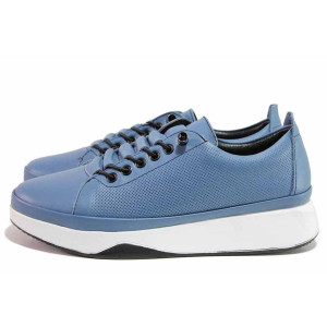 Сини анатомични дамски обувки с равна подметка, естествена кожа - всекидневни обувки за пролетта и есента N 100021357