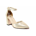 Бежови дамски сандали, сатенена материя - елегантни обувки за лятото N 100021361