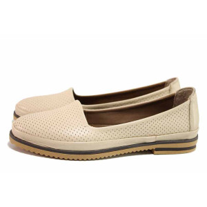 Бежови анатомични дамски обувки с равна подметка, естествена кожа - всекидневни обувки за пролетта и лятото N 100021435