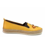 Жълти анатомични дамски обувки с равна подметка, естествена кожа - ежедневни обувки за пролетта и лятото N 100021436