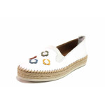 Бели анатомични дамски обувки с равна подметка, естествена кожа - всекидневни обувки за пролетта и лятото N 100021437