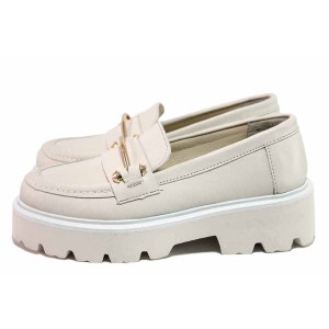 Бежови дамски мокасини, естествена кожа - ежедневни обувки за пролетта и лятото N 100021459