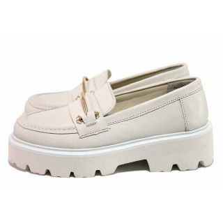 Бежови дамски мокасини, естествена кожа - ежедневни обувки за пролетта и лятото N 100021459