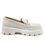 Бежови дамски мокасини, естествена кожа - ежедневни обувки за пролетта и лятото N 100021459