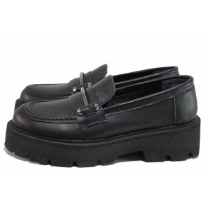 Черни дамски мокасини, естествена кожа - всекидневни обувки за пролетта и лятото N 100021460