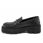 Черни дамски мокасини, естествена кожа - всекидневни обувки за пролетта и лятото N 100021460