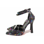 Черни дамски сандали, сатенена материя - официални обувки за пролетта и лятото N 100021464