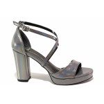 Сиви дамски сандали, здрава еко-кожа - официални обувки за пролетта и лятото N 100021468