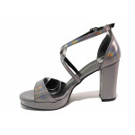 Сиви дамски сандали, здрава еко-кожа - официални обувки за пролетта и лятото N 100021468