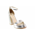 Сребристи дамски сандали, здрава еко-кожа - елегантни обувки за пролетта и лятото N 100021469