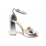Сребристи дамски сандали, здрава еко-кожа - елегантни обувки за пролетта и лятото N 100021469