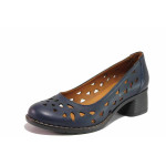 Тъмносини дамски обувки със среден ток, естествена кожа перфорирана - всекидневни обувки за пролетта и лятото N 100021486