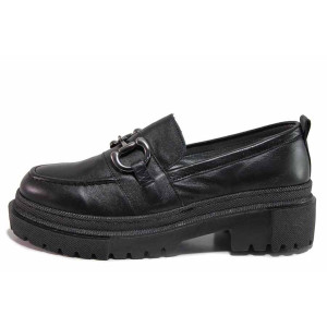 Черни дамски обувки с равна подметка, естествена кожа - всекидневни обувки за пролетта и лятото N 100021488