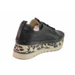 Черни дамски обувки с платформа, естествена кожа перфорирана - ежедневни обувки за пролетта и лятото N 100021491