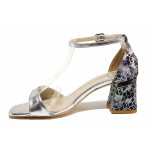 Сребристи дамски сандали, здрава еко-кожа - елегантни обувки за лятото N 100021530