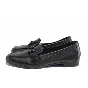 Черни анатомични дамски обувки с равна подметка, естествена кожа - всекидневни обувки за пролетта и лятото N 100021548