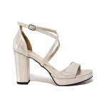 Бежови дамски сандали, здрава еко-кожа - елегантни обувки за лятото N 100021551