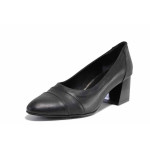 Черни дамски обувки със среден ток, естествена кожа - всекидневни обувки за целогодишно ползване N 100021563