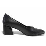 Черни дамски обувки със среден ток, естествена кожа - всекидневни обувки за целогодишно ползване N 100021563