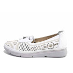 Бели дамски обувки с равна подметка, естествена кожа - всекидневни обувки за пролетта и лятото N 100021575