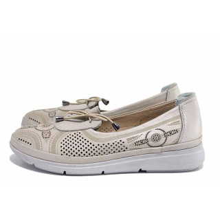 Бежови анатомични дамски обувки с равна подметка, естествена кожа - всекидневни обувки за пролетта и лятото N 100021576