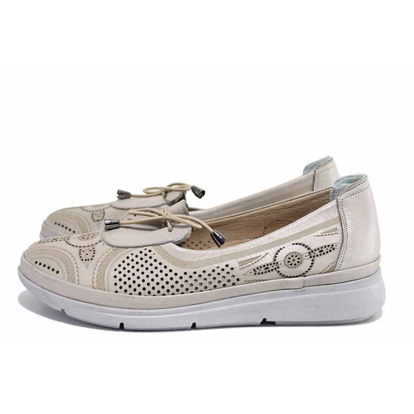 Бежови анатомични дамски обувки с равна подметка, естествена кожа - всекидневни обувки за пролетта и лятото N 100021576
