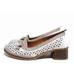 Бели дамски обувки със среден ток, естествена кожа - всекидневни обувки за пролетта и лятото N 100021574