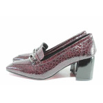 Винени дамски обувки със среден ток, лачена естествена кожа - всекидневни обувки за пролетта и лятото N 100021586