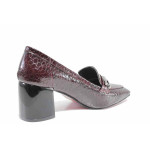 Винени дамски обувки със среден ток, лачена естествена кожа - всекидневни обувки за пролетта и лятото N 100021586