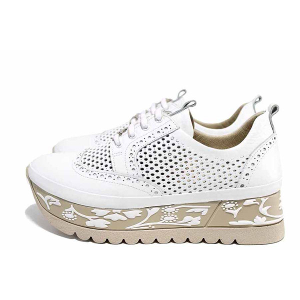 Бели спортни дамски обувки, естествена кожа - всекидневни обувки за пролетта и лятото N 100021588