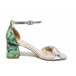 Зелени дамски сандали, здрава еко-кожа - ежедневни обувки за пролетта и лятото N 100021589