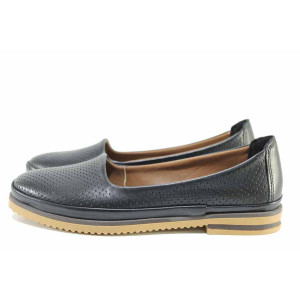 Черни дамски обувки с равна подметка, естествена кожа - всекидневни обувки за пролетта и лятото N 100021594