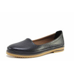 Черни дамски обувки с равна подметка, естествена кожа - всекидневни обувки за пролетта и лятото N 100021594