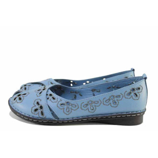 Светлосини дамски обувки с равна подметка, естествена кожа - всекидневни обувки за пролетта и лятото N 100021595
