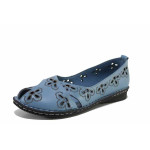 Светлосини дамски обувки с равна подметка, естествена кожа - всекидневни обувки за пролетта и лятото N 100021595