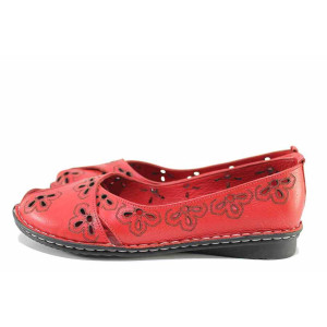 Червени анатомични дамски обувки с равна подметка, естествена кожа - всекидневни обувки за пролетта и лятото N 100021596