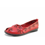 Червени дамски обувки с равна подметка, естествена кожа - всекидневни обувки за пролетта и лятото N 100021596