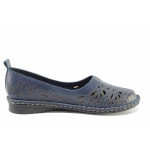 Тъмносини дамски обувки с равна подметка, естествена кожа - всекидневни обувки за пролетта и лятото N 100021597