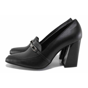 Черни дамски обувки с висок ток, естествена кожа - официални обувки за целогодишно ползване N 100021654