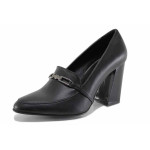 Черни дамски обувки с висок ток, естествена кожа - официални обувки за целогодишно ползване N 100021654