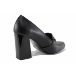 Черни дамски обувки с висок ток, естествена кожа - официални обувки за целогодишно ползване N 100021654