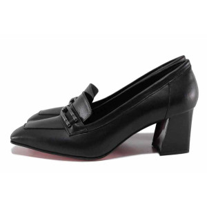 Черни дамски обувки със среден ток, естествена кожа - официални обувки за целогодишно ползване N 100021679