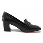 Черни дамски обувки със среден ток, естествена кожа - официални обувки за целогодишно ползване N 100021679